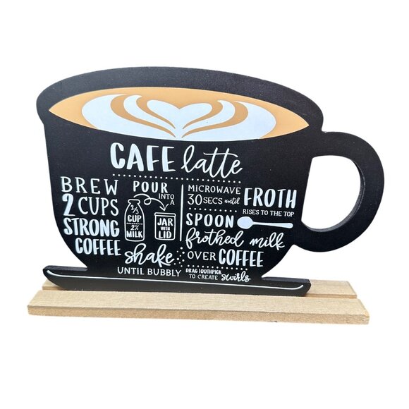 Chalkboard Café Latte Sign Coffee Bar Mug Decor Farmhouse Kitchen Eclectic 10" - Picture 1 of 9